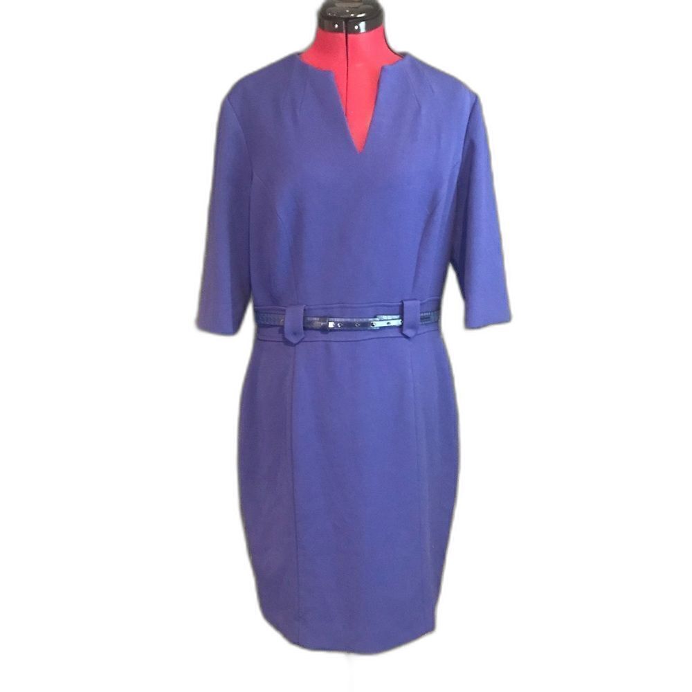 ANTONIO MELANI Twilight Blue Patricia Midi Knit Sheath Dress Women's Size 10